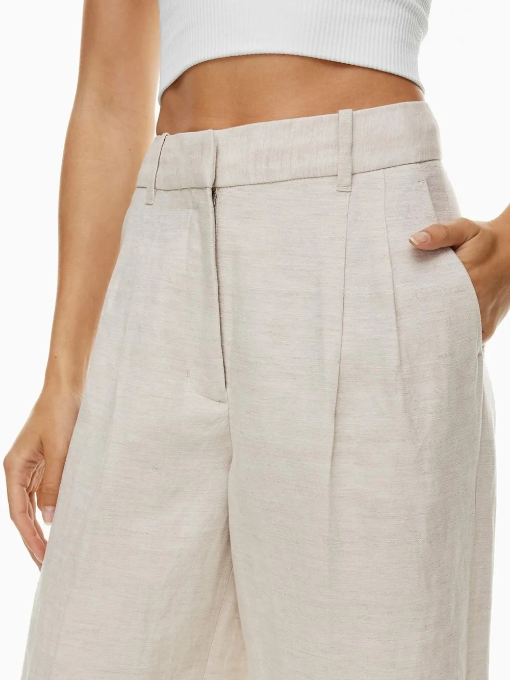 Aritzia Wide-Leg High-Rise Linen-Blend Pants in Light Oat Size 4